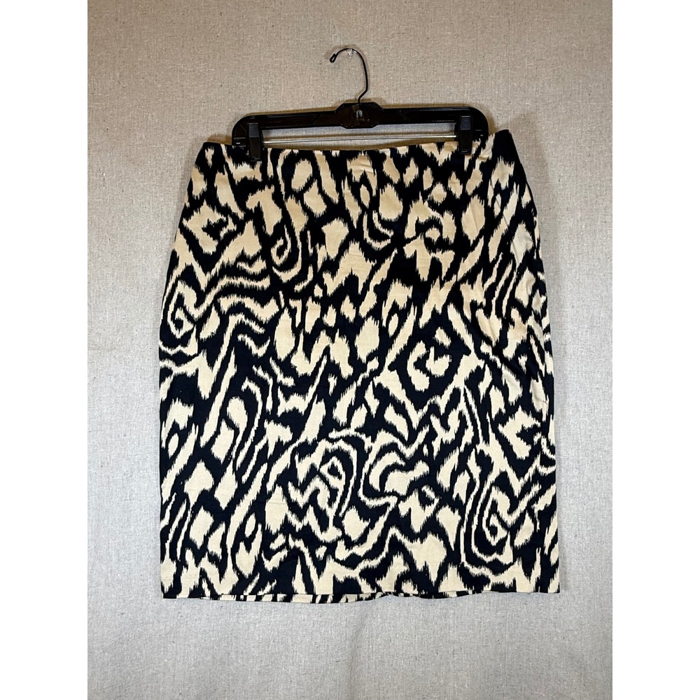 Larry Levine Womens Tan Black Ikat Animal Print Cotton Blend Pencil Skirt 12